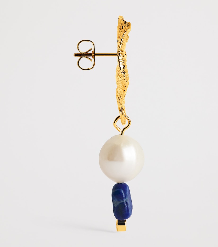 Anni Lu gold-plated Jetset earrings with pearl and lapis lazuli - British product