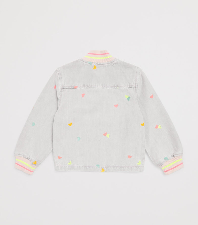 Billieblush denim embroidered jacket with hearts and neon trim for children ages 2-10 years - British product