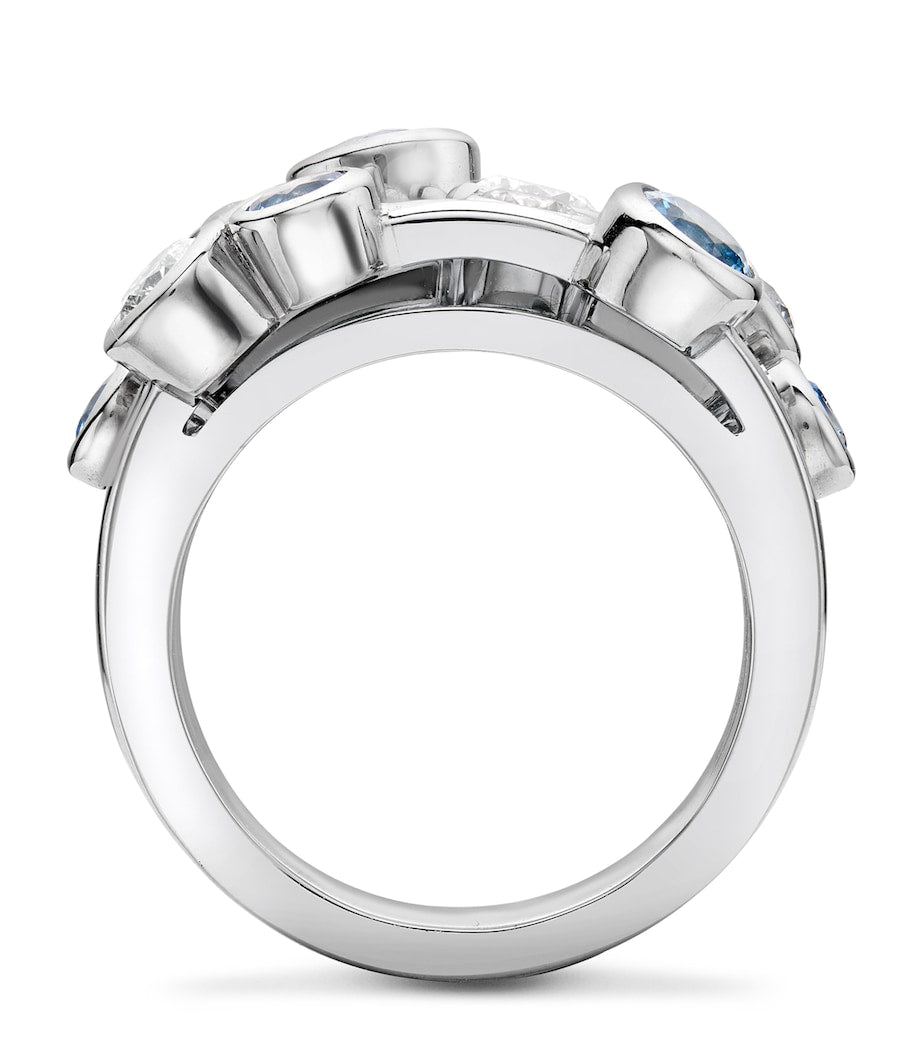 Boodles platinum cluster ring with diamonds and aquamarines - British product