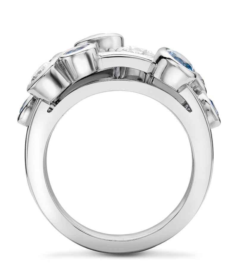 Boodles platinum cluster ring with diamonds and aquamarines - British product