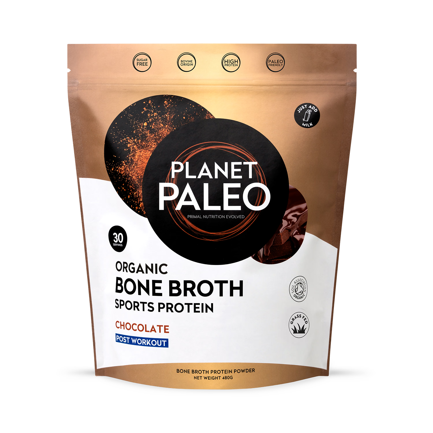 Planet Paleo bone broth protein chocolate 480g, UK version