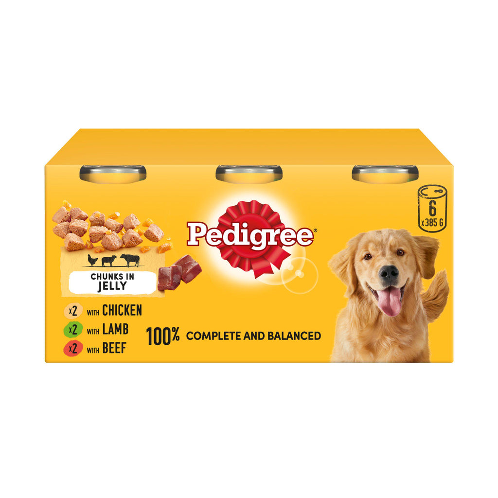 Pedigree Adult Wet Dog Food Tins Mixed in Jelly 6 x 385g