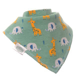 Ziggle baby bib Green Giraffe & Elephants, UK version