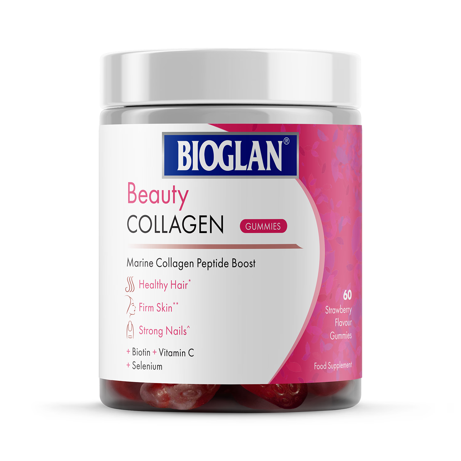 Hydrolysed Marine Collagen Gummies 60 Count Strawberry Flavour for Hair, Skin, and Nails