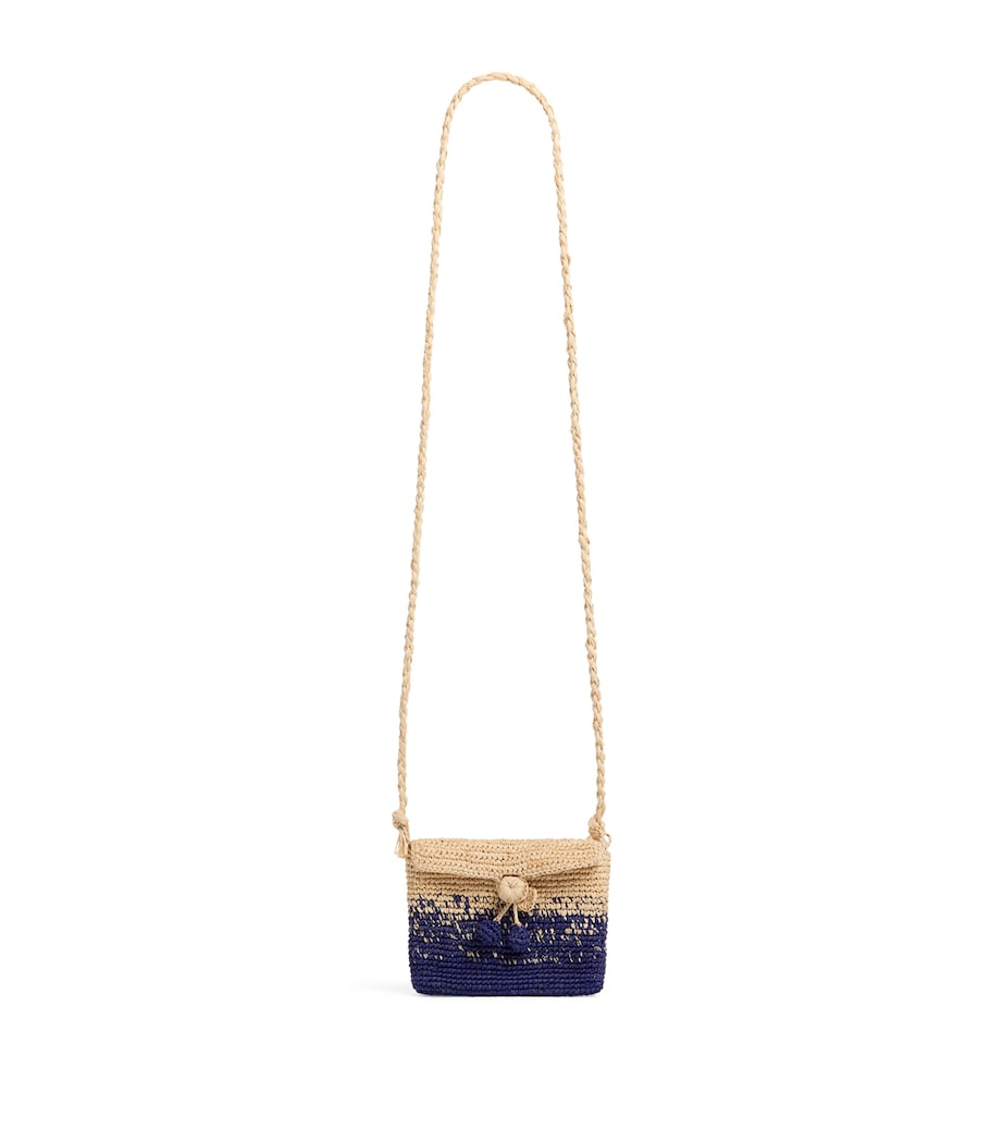 Bonpoint raffia cross-body bag with blueberry tassels (British brand)