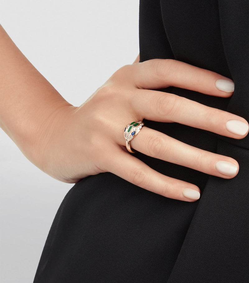 Bvlgari Serpenti ring in rose gold with diamonds and malachite - British product