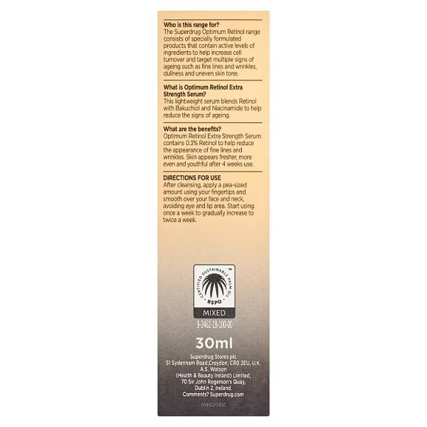 Optimum Retinol Serum Extra Strength 0.3% 30ml, imported from the UK