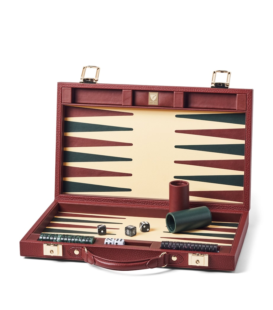 Aspinal of London 15-inch pebbled leather backgammon set - British product
