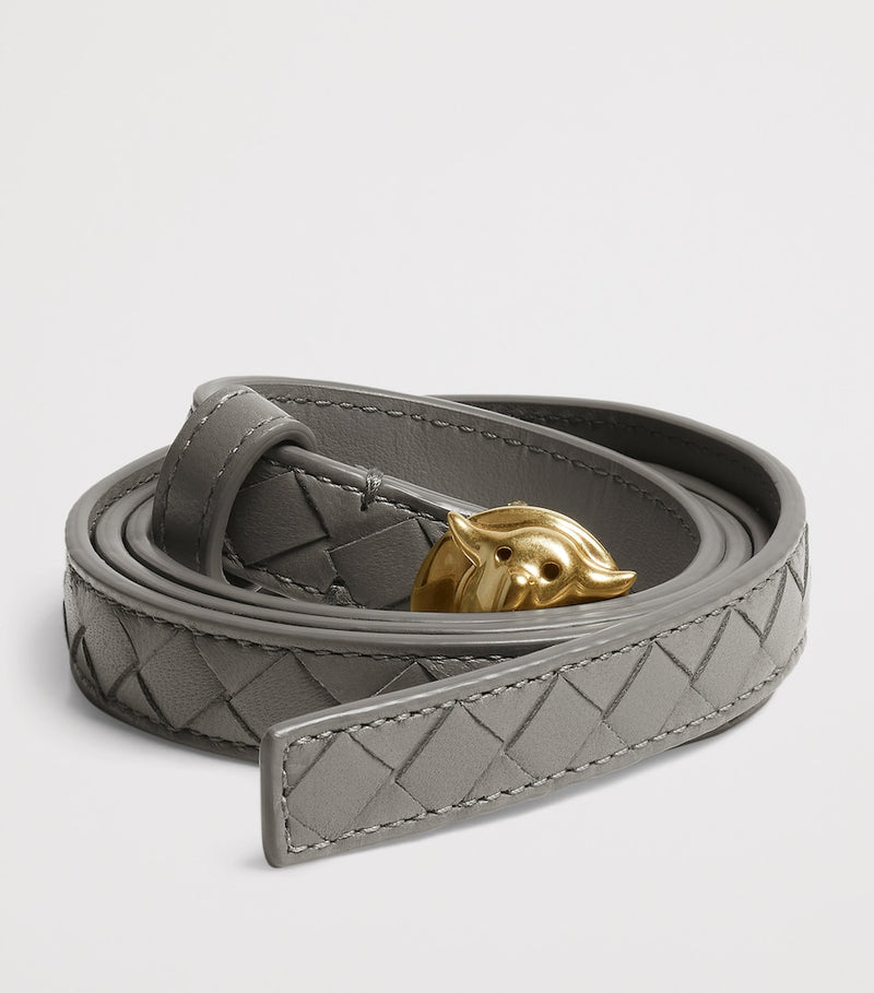 Bottega Veneta leather belt Intreccio weave gold buckle (British brand)