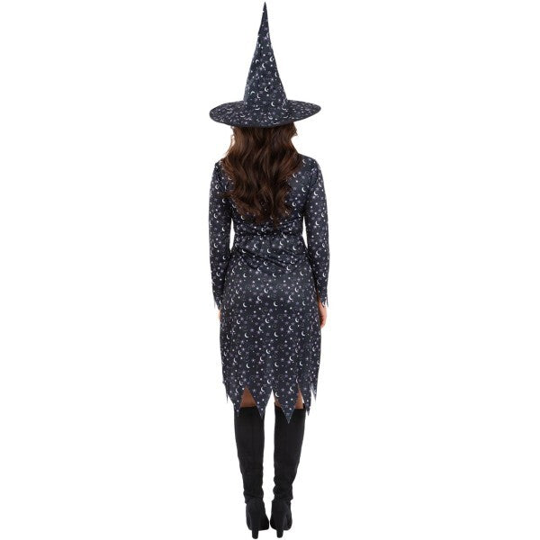 Smiffys moon and stars witch costume with dress and hat, UK version