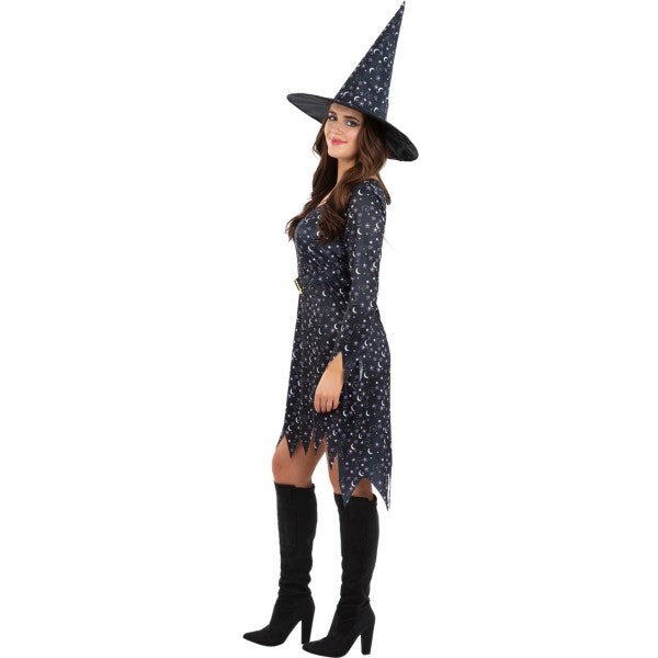 Smiffys moon and stars witch costume with dress and hat, UK version
