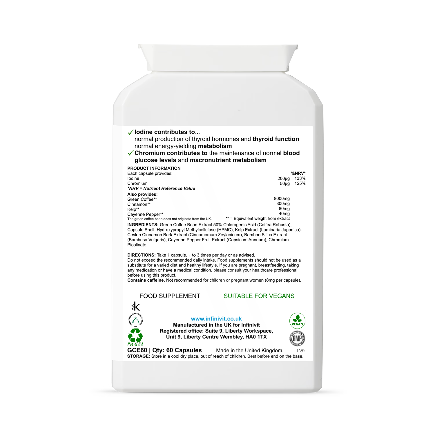 InfiniVit green coffee supplement advanced formula 60 capsules, imported from the UK