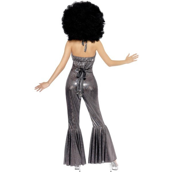 Smiffys Disco Diva costume silver flared jumpsuit, UK version