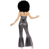 Smiffys Disco Diva costume silver flared jumpsuit, UK version