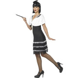 Smiffys Flapper Costume in black with dress and fur stole - British product