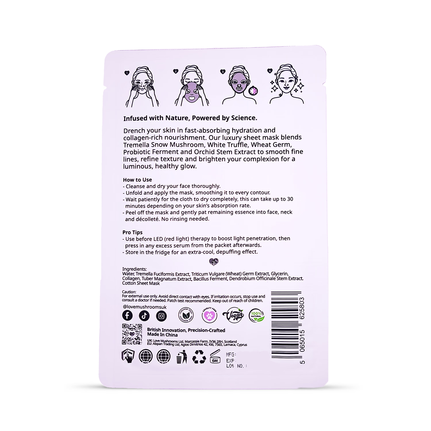 Love Mushrooms collagen truffle face mask 5 pack (British brand)