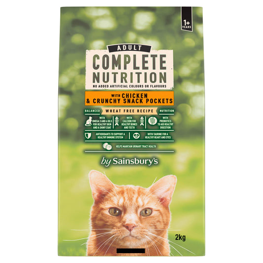 Sainsbury's Complete Nutrition 1+ Adult Cat Food with Chicken & Crunchy Snack Pockets 2kg All bigger packs Sainsburys   