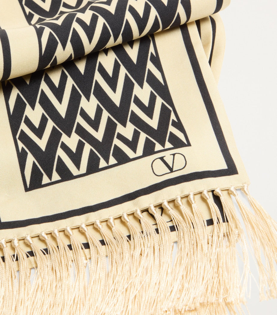 Valentino Garavani silk monogram scarf with tassels, imported from the UK