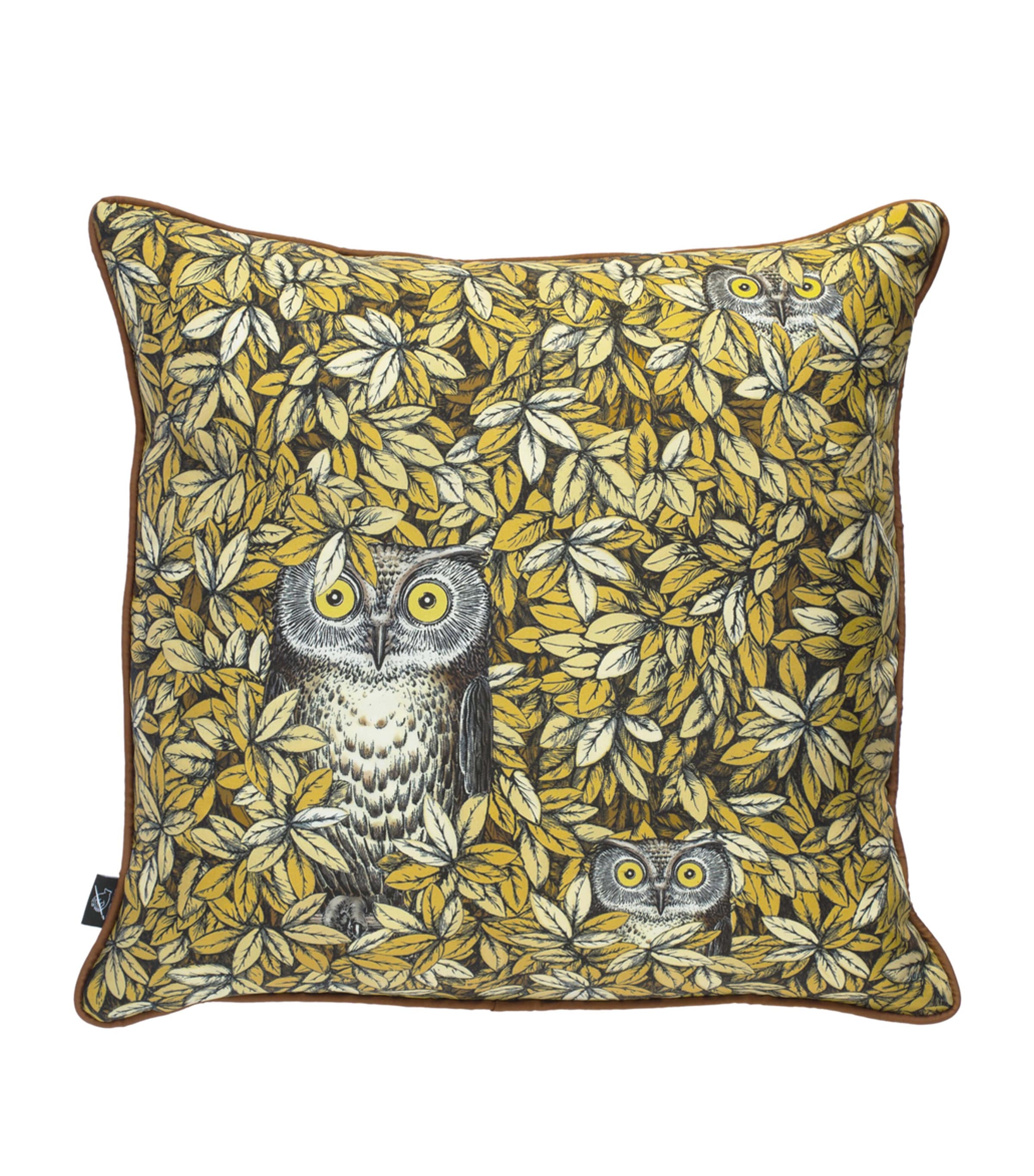 Fornasetti silk cushion with owl design, 50cm square - British product