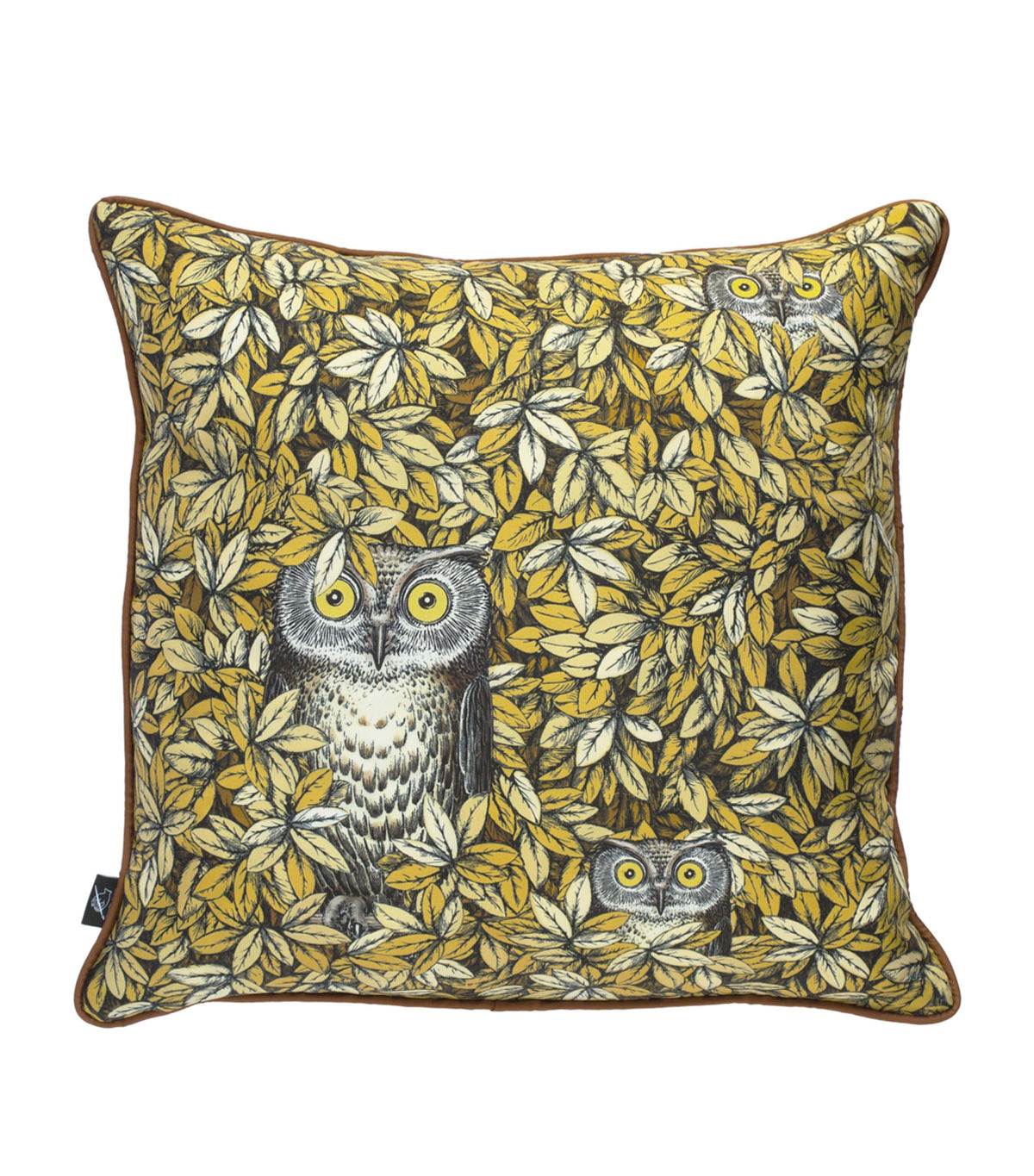 Fornasetti silk cushion with owl design, 50cm square - British product