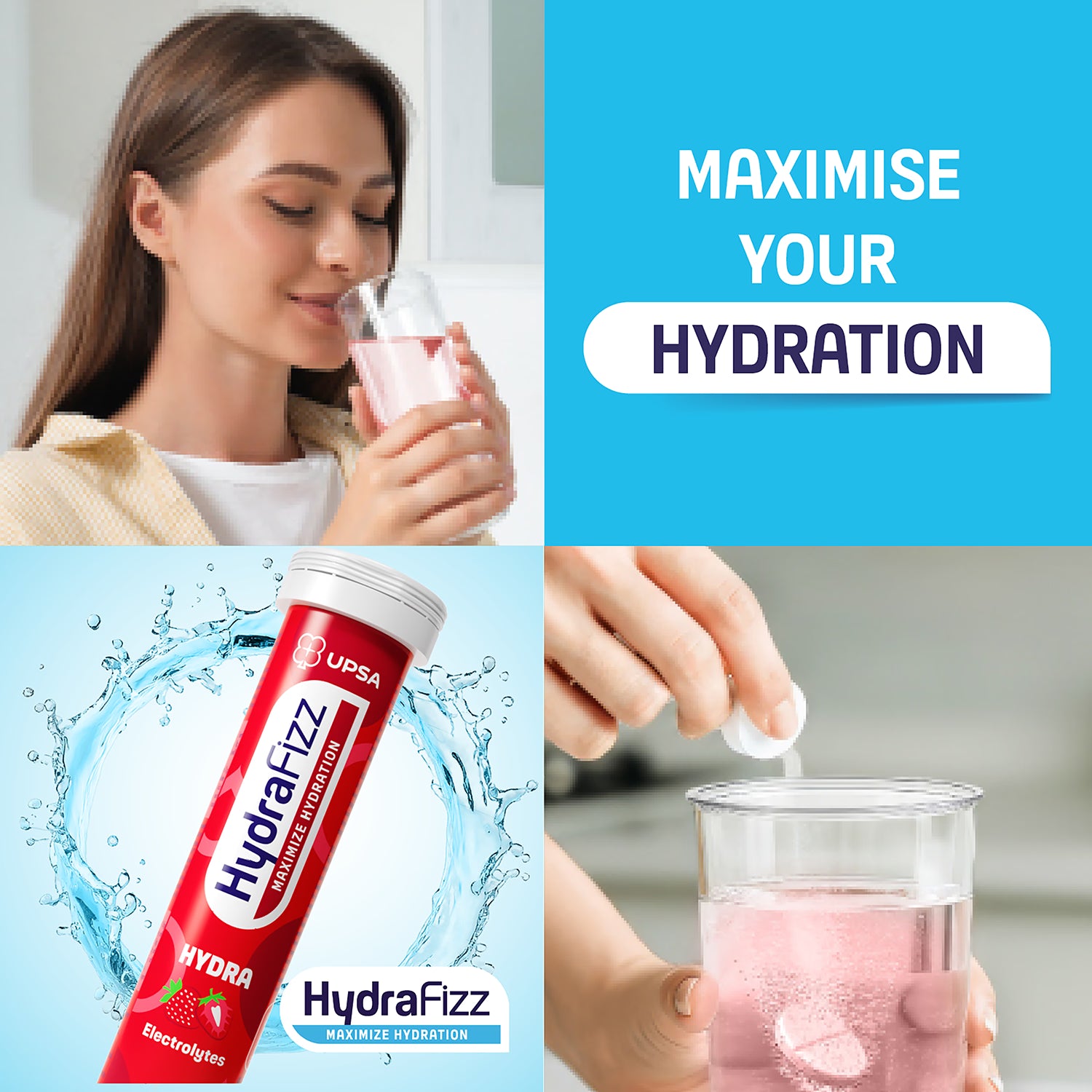 Hydrafizz Strawberry effervescent hydration tablets, imported from the UK