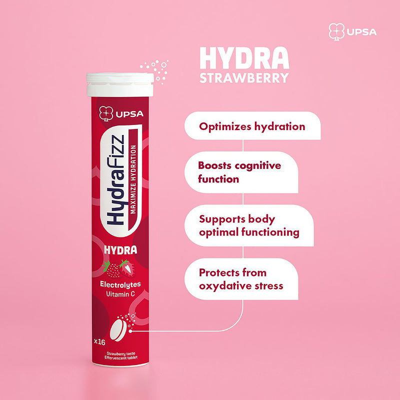 Hydrafizz Strawberry effervescent hydration tablets, imported from the UK