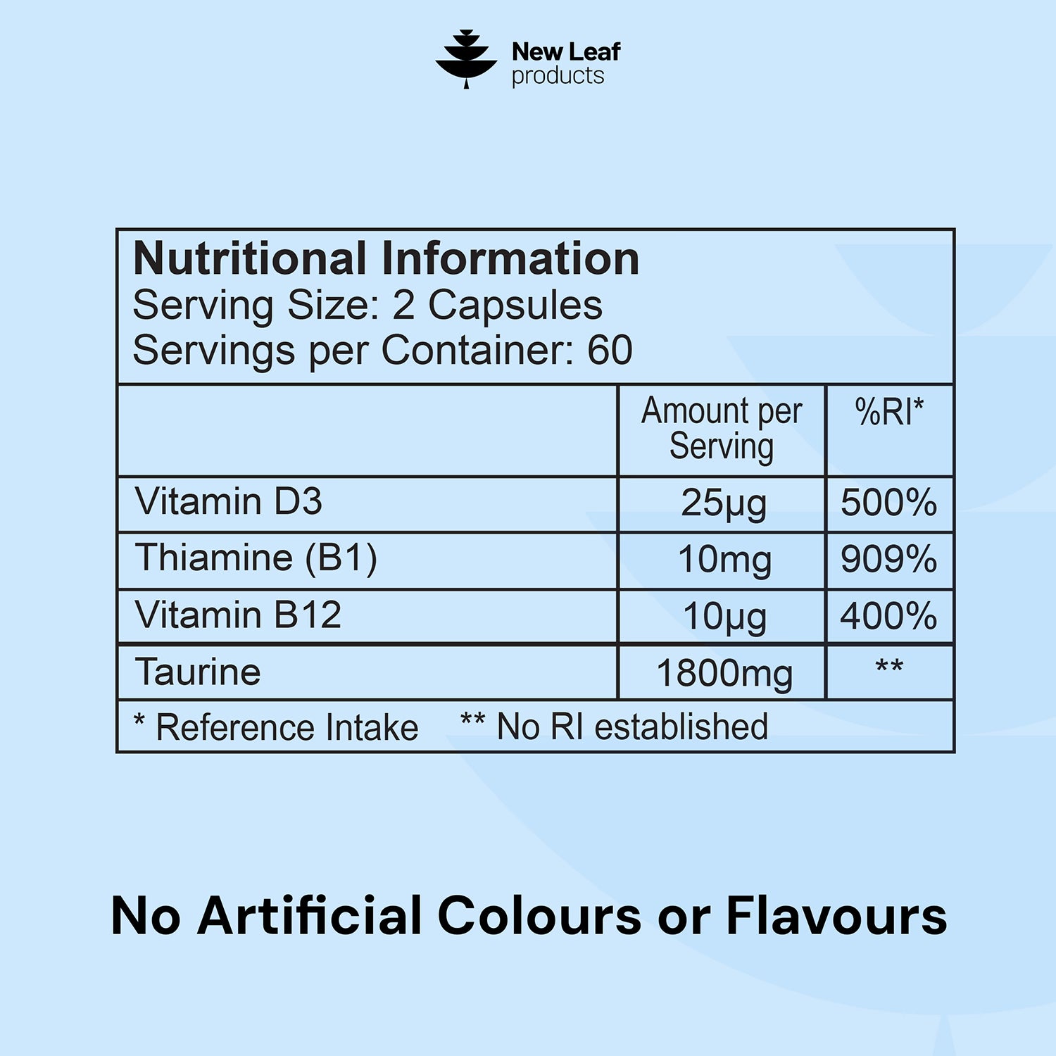 New Leaf taurine 1800mg capsules 120, UK version