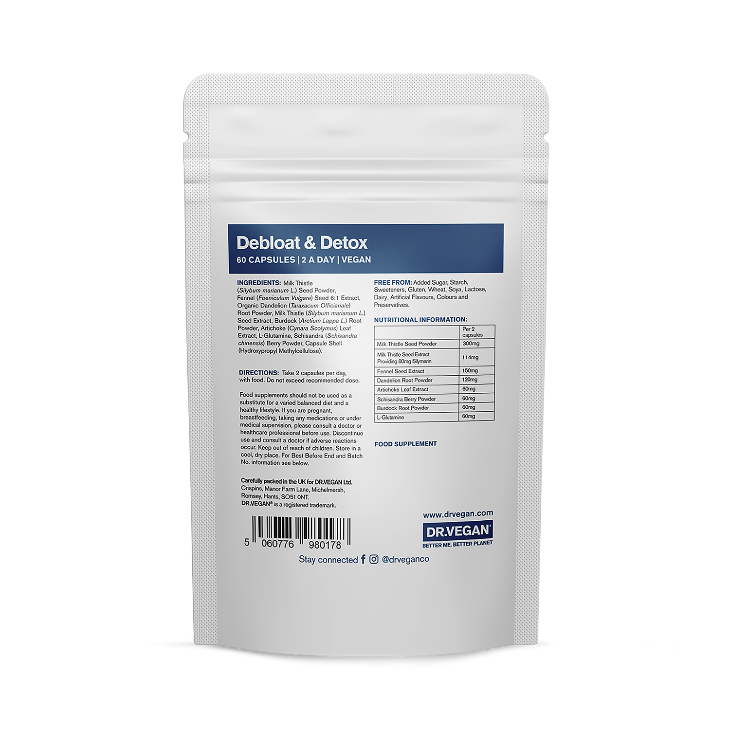 Dr. VEGAN Debloat and Detox supplement 60 capsules, imported from the UK