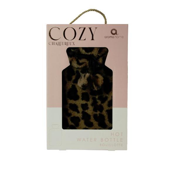 Aroma Home leopard faux fur hot water bottle 2L, imported from the UK