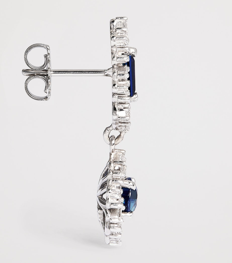 Suzanne Kalan drop earrings white gold diamond blue sapphire, imported from the UK