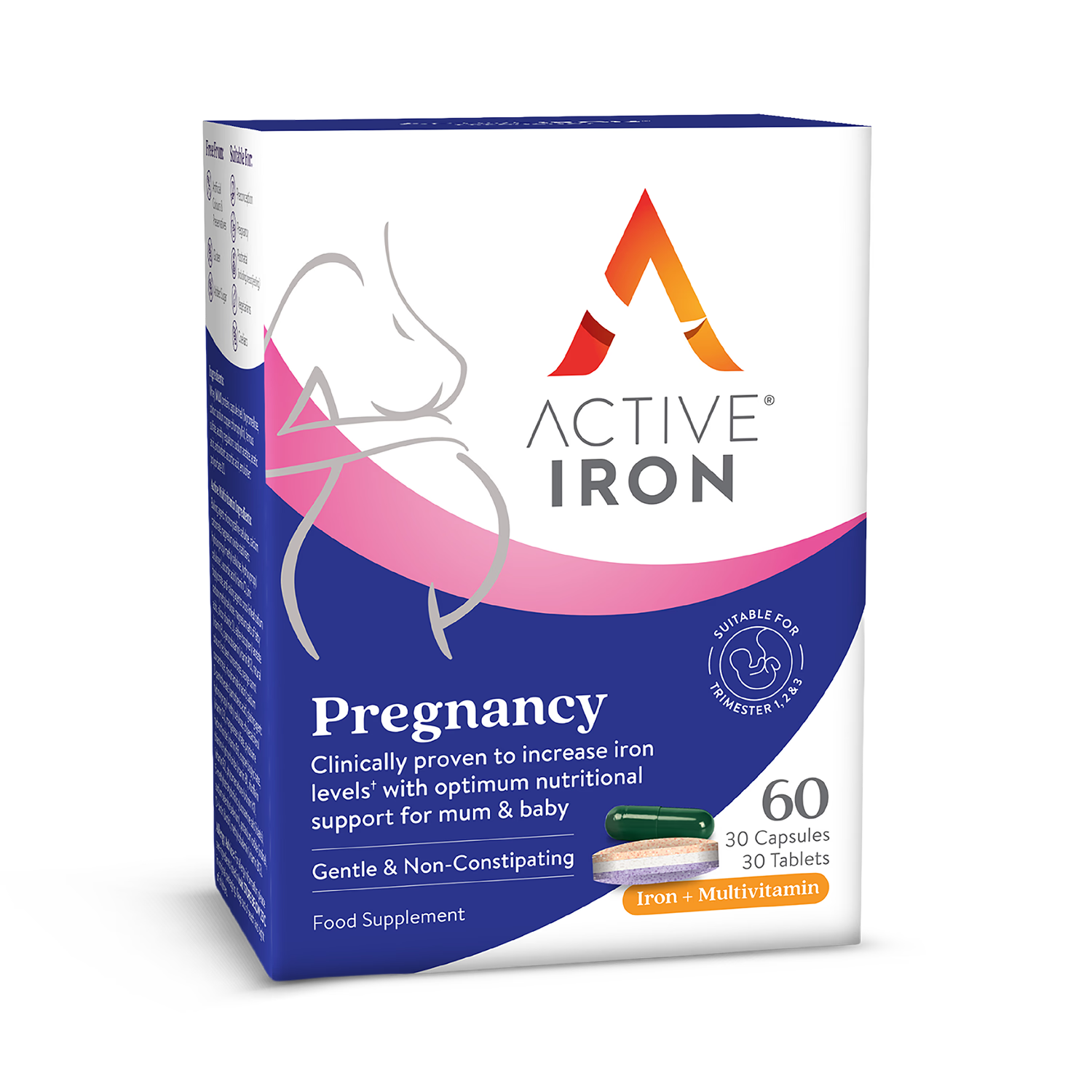 Active Iron pregnancy supplement 30 tablets and 30 capsules (British brand)
