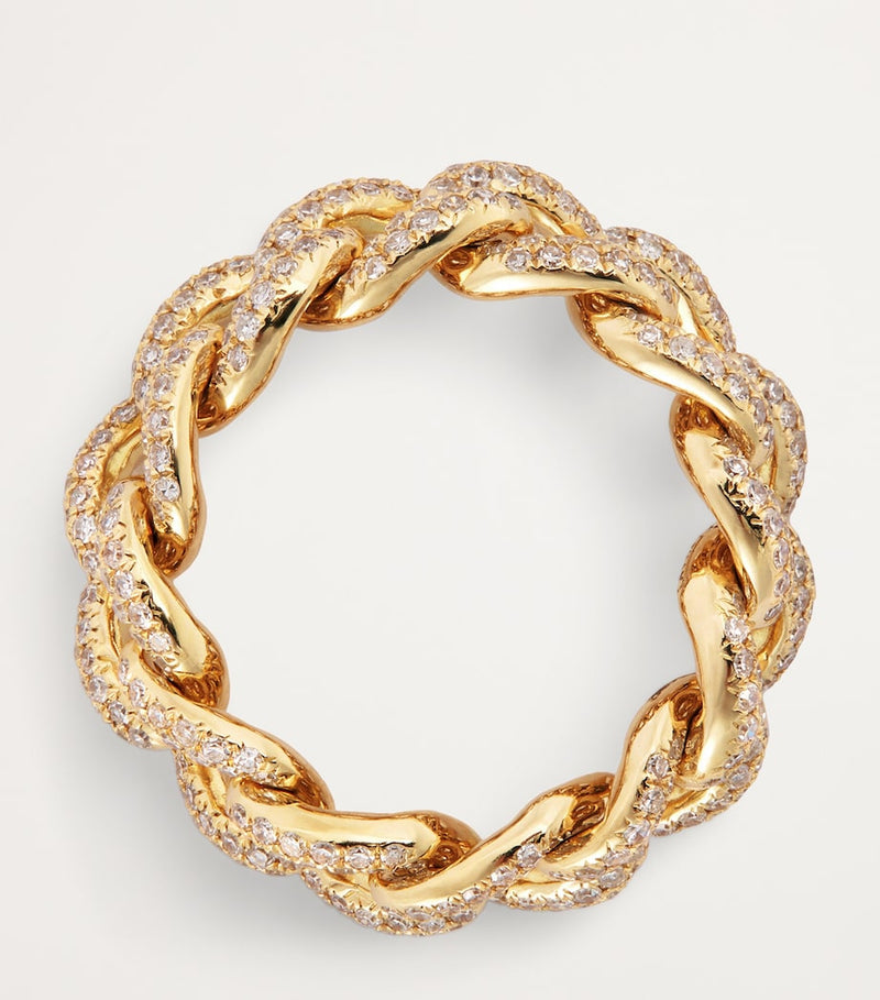 SHAY yellow gold diamond pavé link ring - British product