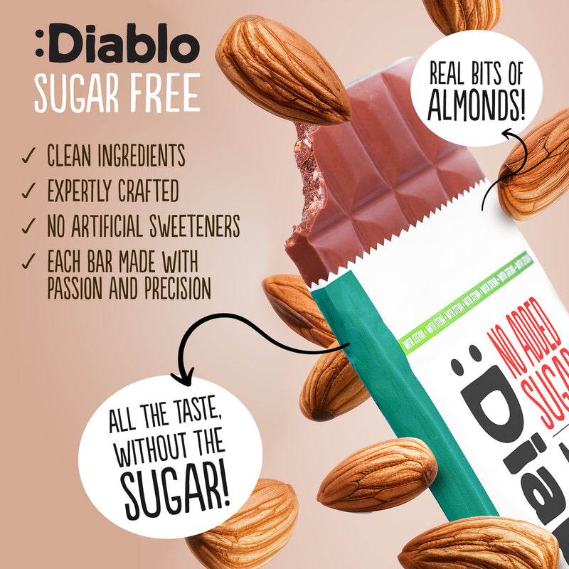 Diablo milk chocolate bar with almonds no added sugar 75g (British brand)