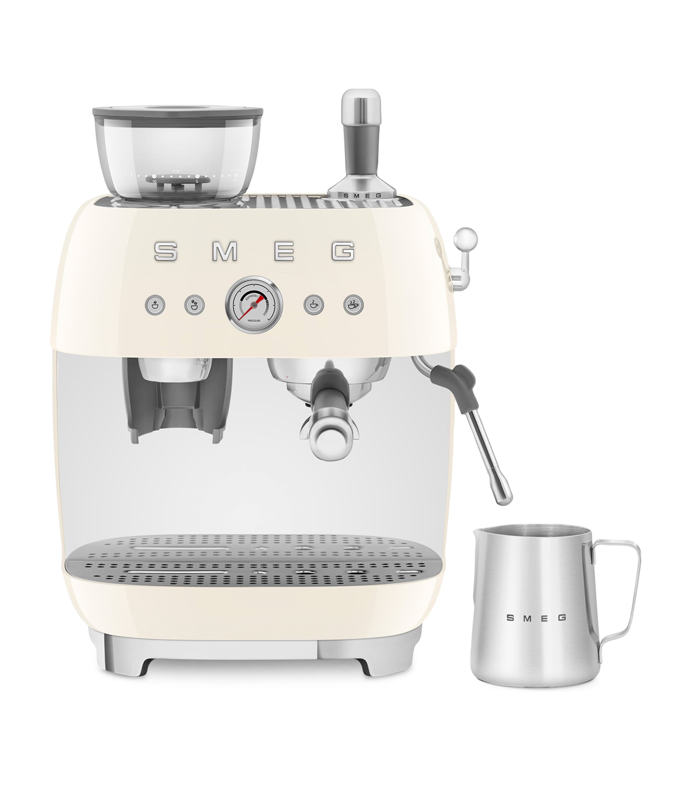 Smeg espresso coffee machine with grinder, retro design - British product