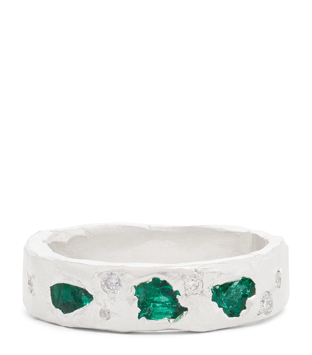 THE OUZE sterling silver and emerald scatter ring (British brand)
