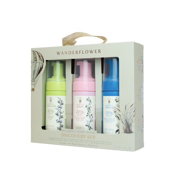 Wanderflower foaming body wash discovery set 3x100ml, imported from the UK