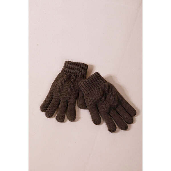 SVNX touch screen cable knit gloves brown one size, UK version