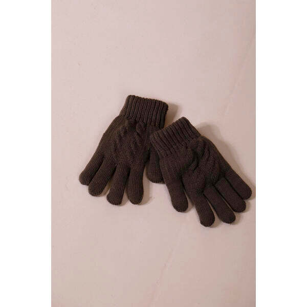 SVNX touch screen cable knit gloves brown one size, UK version