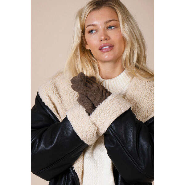SVNX touch screen cable knit gloves brown one size, UK version