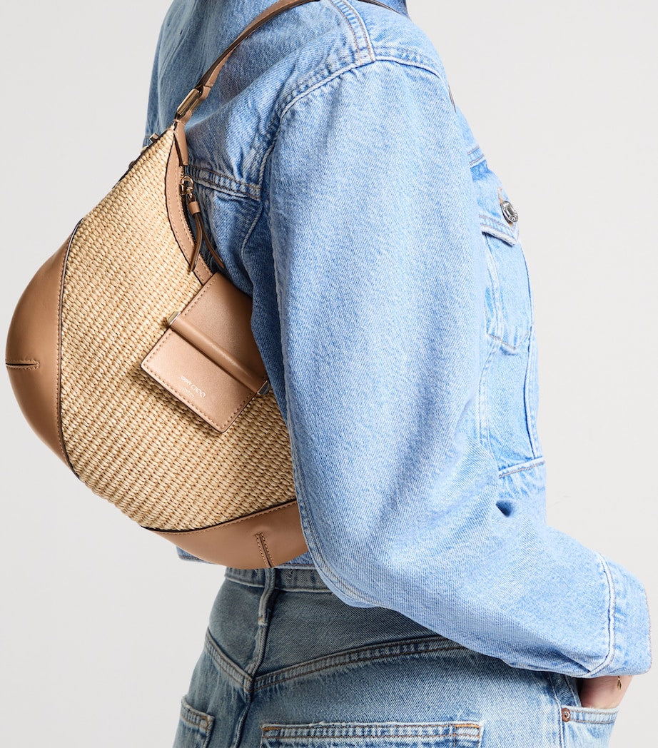 Jimmy Choo small raffia Bar shoulder bag, imported from the UK