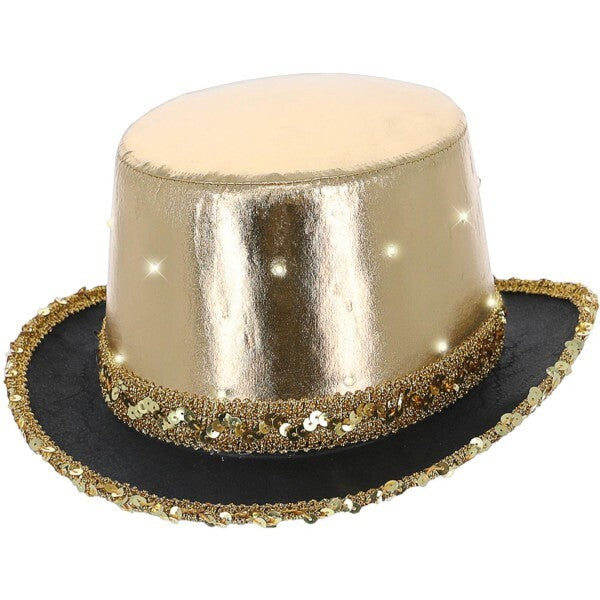 Smiffys LED light up metallic top hat in gold (British brand)