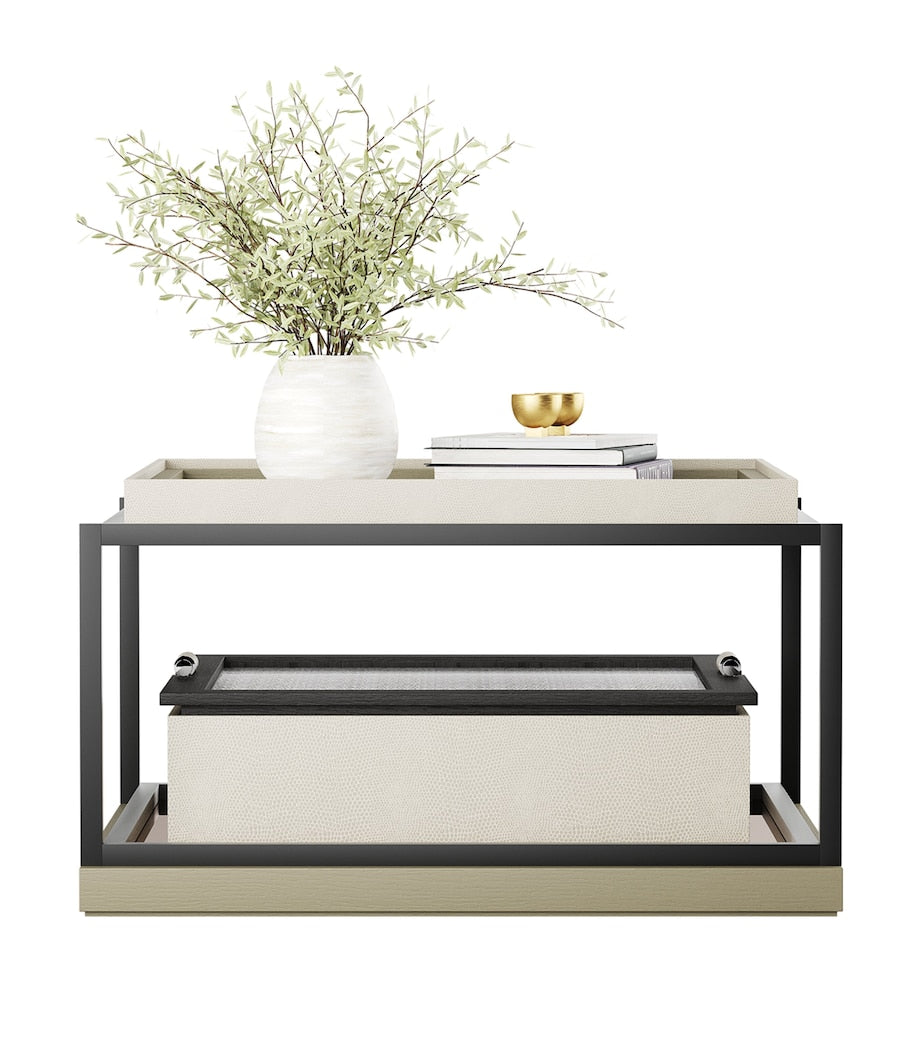 Frato Syracuse coffee table glass bronze mirror top solid wood iron base, UK version