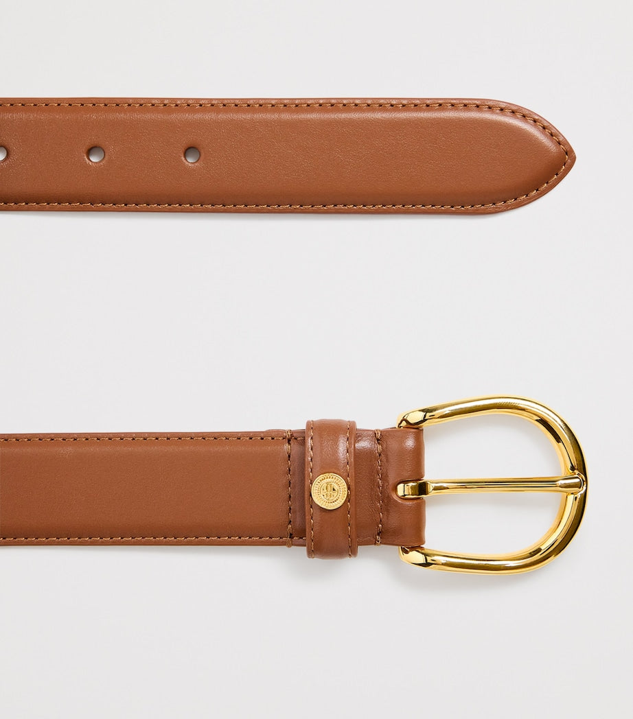 Harrods leather belt with gold-tone H-branded stud (British brand)