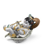 Lladró Porcelain Krishna on Leaf Sculpture