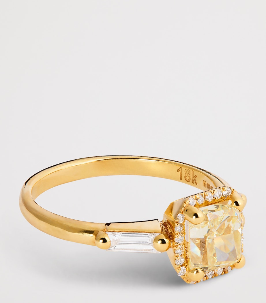 Suzanne Kalan halo ring in yellow gold with diamonds, imported from the UK