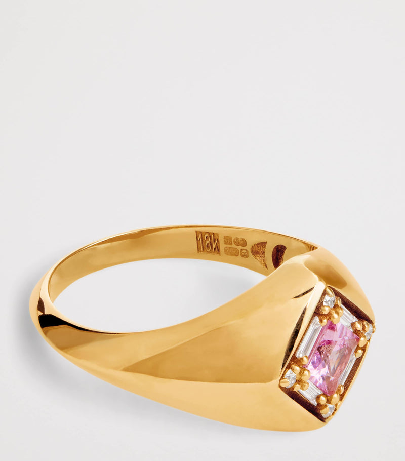 Suzanne Kalan rose gold pink sapphire diamond signet ring size 6 (British brand)