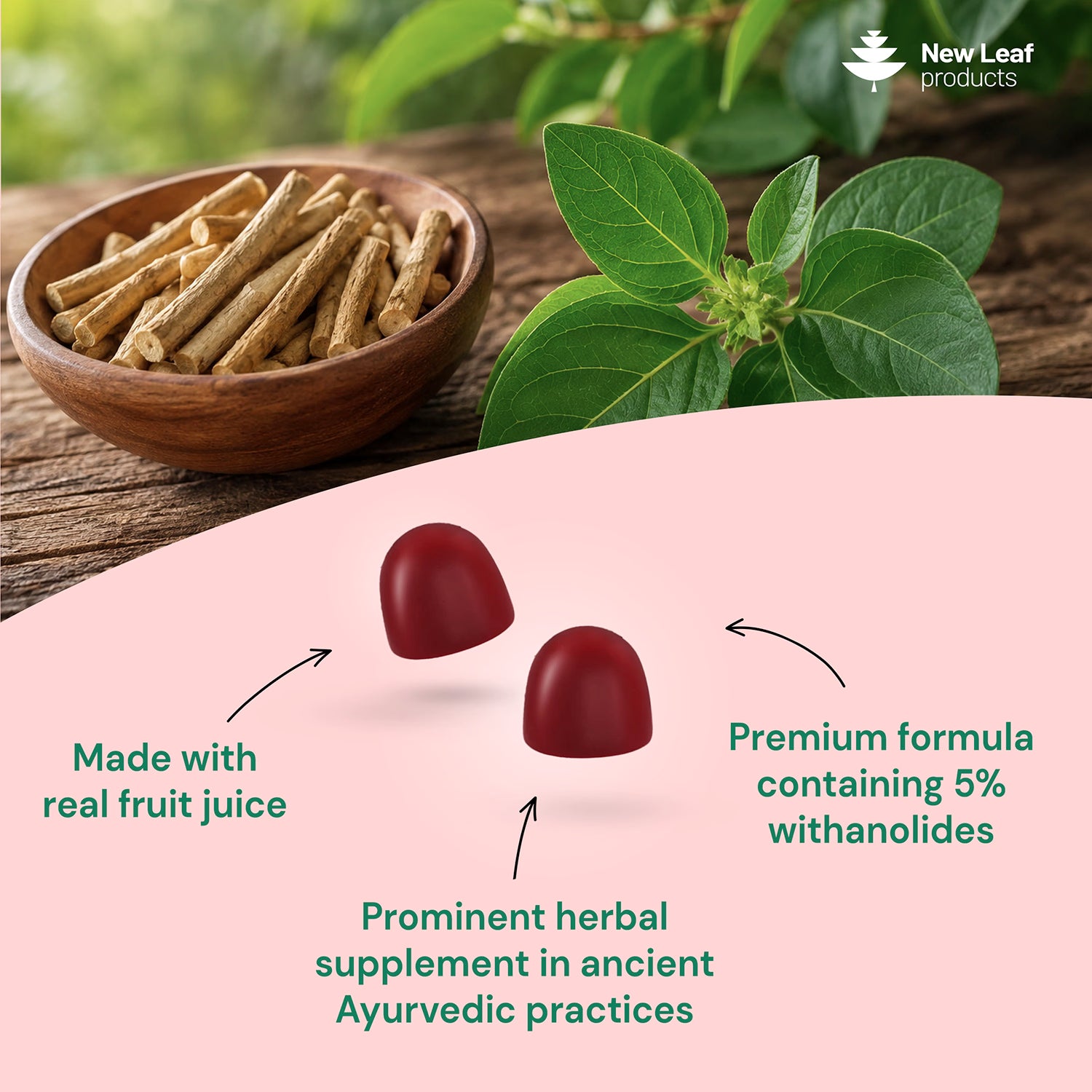 New Leaf Products Ashwagandha Gummies 60 gummies (British brand)