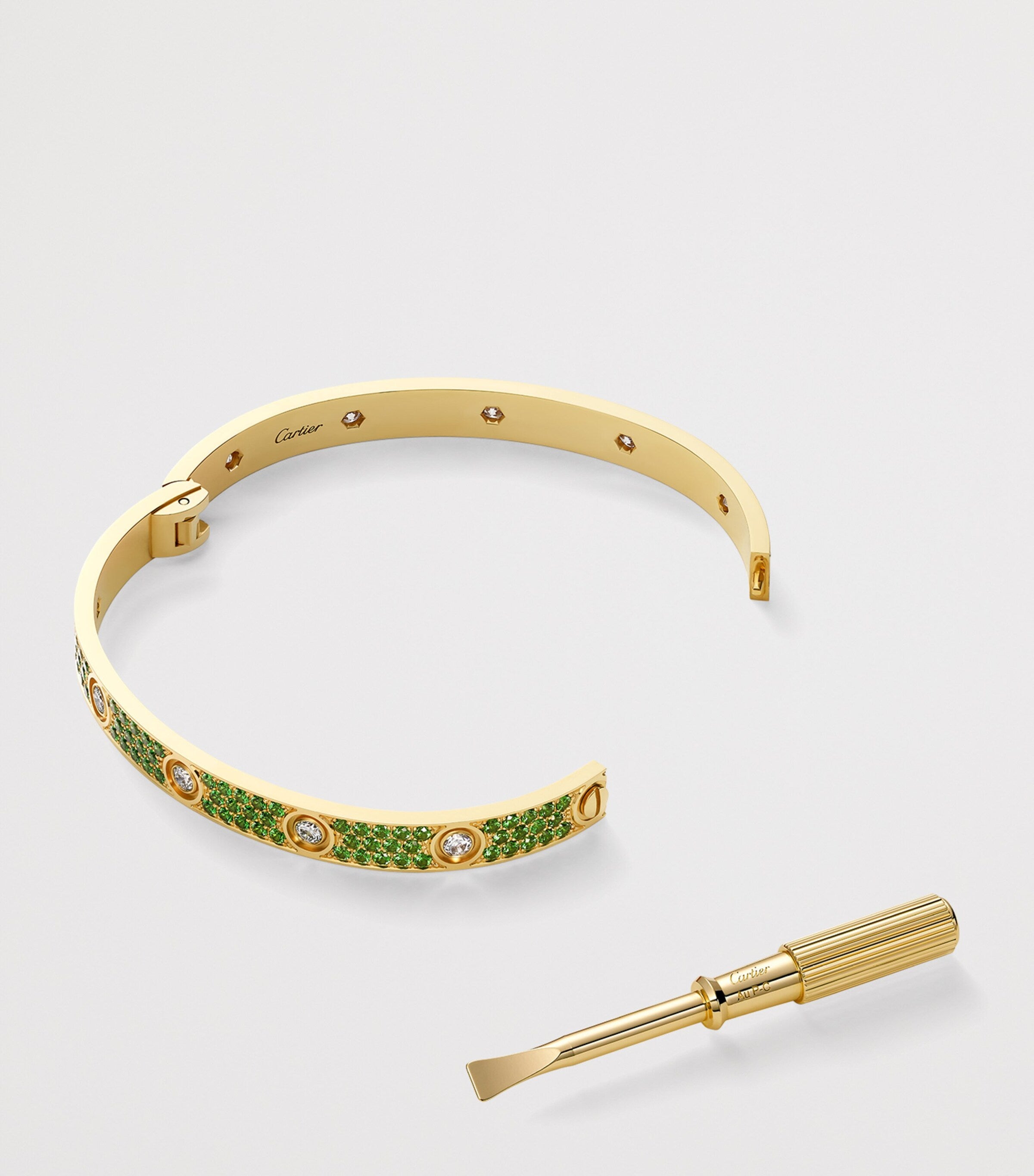 Cartier LOVE bracelet yellow gold diamonds tsavorite, imported from the UK