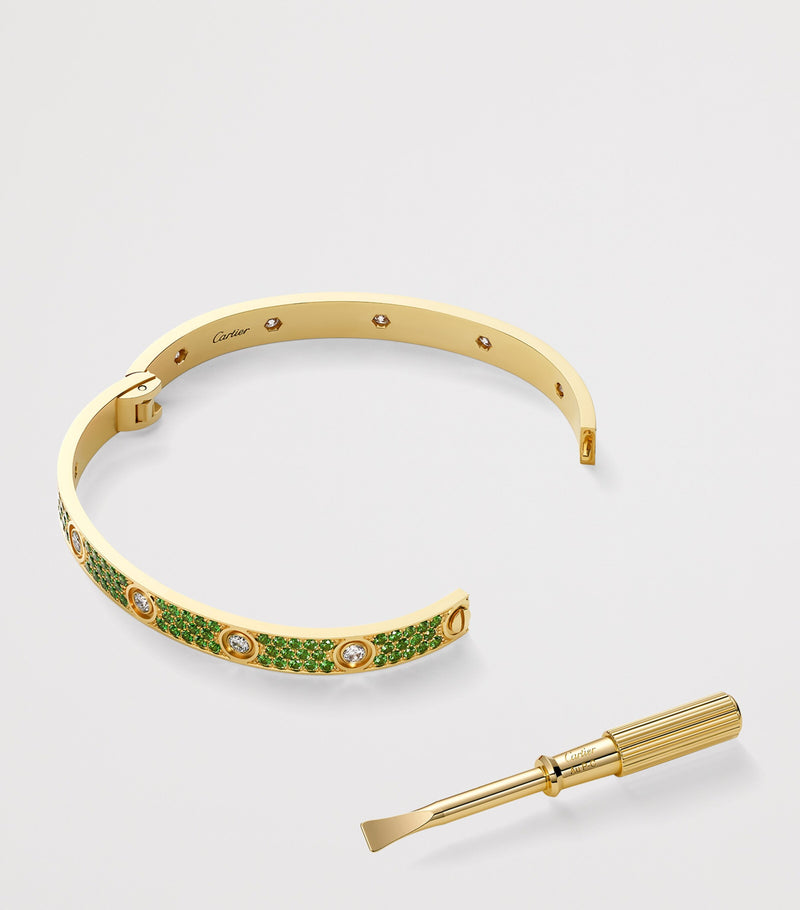 Cartier LOVE bracelet yellow gold diamonds tsavorite, imported from the UK