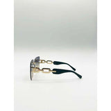SVNX rimless oversized square sunglasses navy gold (British brand)
